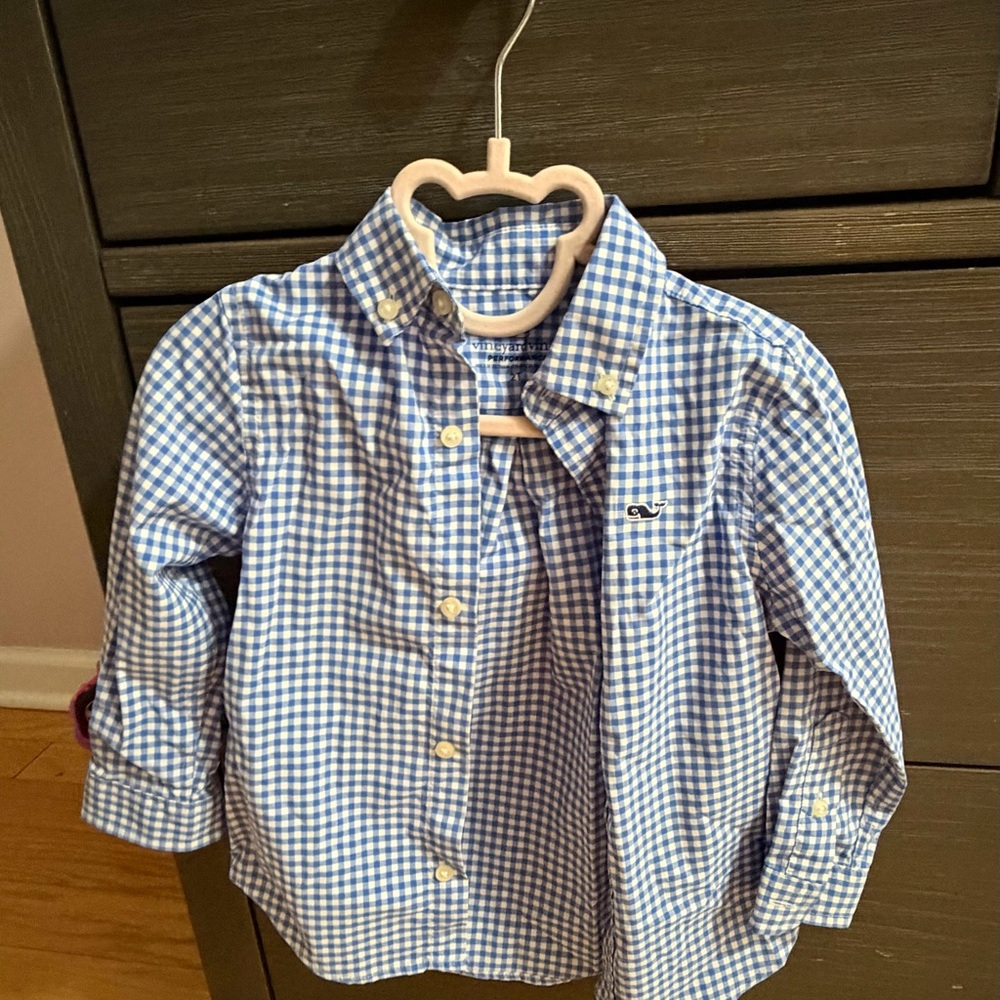 Vineyard Vines Kids Blue performane Checkered Button Down Shirt